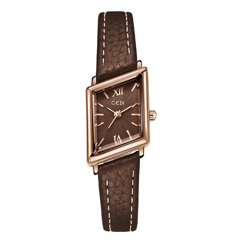 Women's Gold Quartz Watch with Leather Band