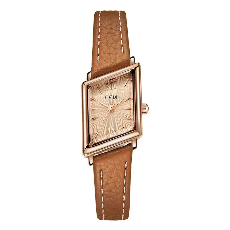Women's Gold Quartz Watch with Leather Band