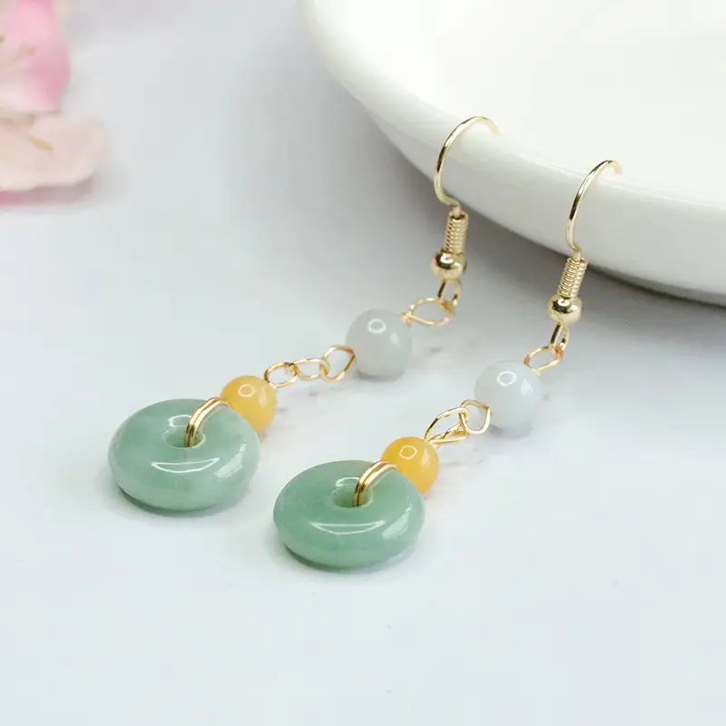 Jadeite Hook Earrings Green Yellow Wholesale Dropshipping - Image 3