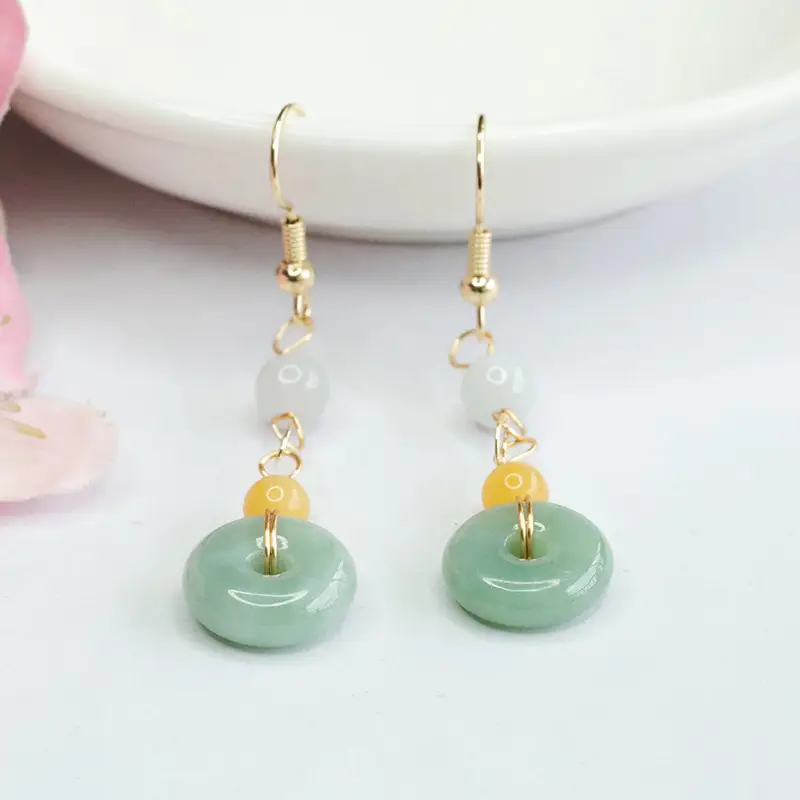 Jadeite Hook Earrings Green Yellow Wholesale Dropshipping - Image 4