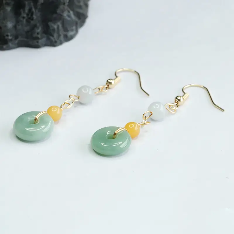 Jadeite Hook Earrings Green Yellow Wholesale Dropshipping — feature 11