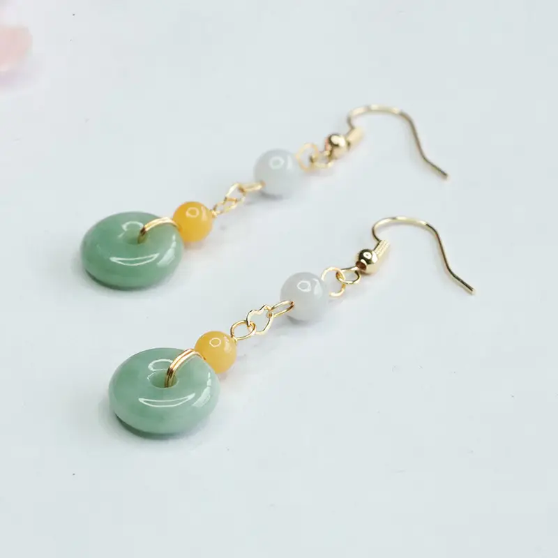 Jadeite Hook Earrings Green Yellow Wholesale Dropshipping — feature 7