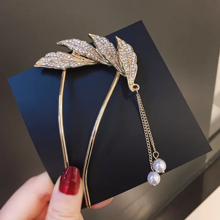 Gold Leaf Tassel Hairpin for Women Wedding Dress