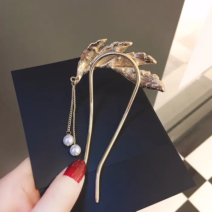 Gold Leaf Tassel Hairpin for Women Wedding Dress