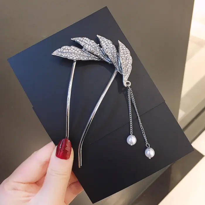 Gold Leaf Tassel Hairpin for Women Wedding Dress