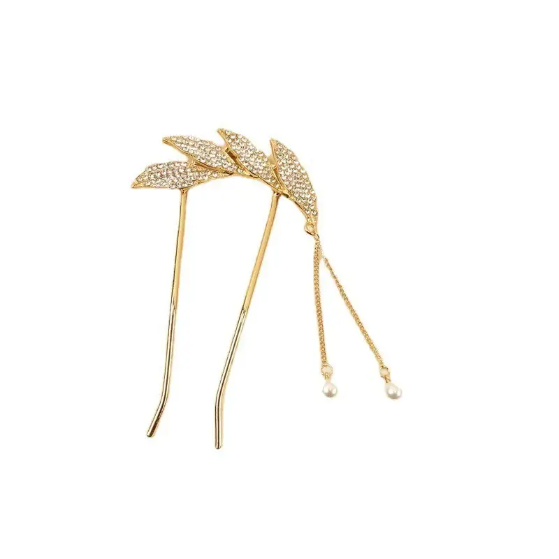 Gold Leaf Tassel Hairpin for Women Wedding Dress