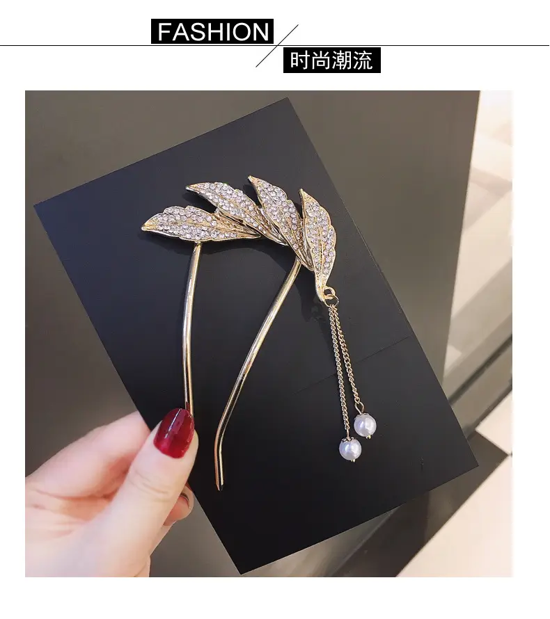 Gold Leaf Tassel Hairpin for Women Wedding Dress — feature 2