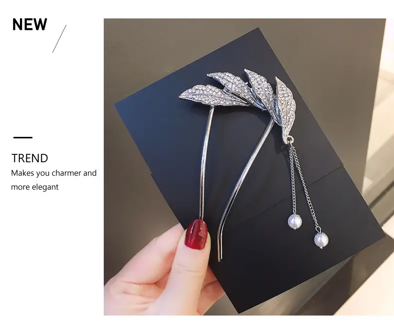 Gold Leaf Tassel Hairpin for Women Wedding Dress — feature 3