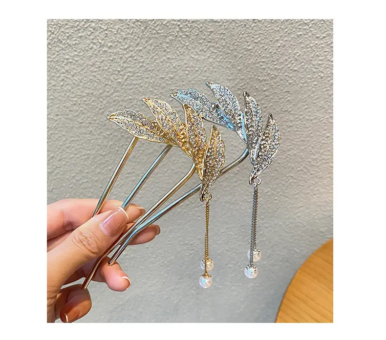 Gold Leaf Tassel Hairpin for Women Wedding Dress — feature 8