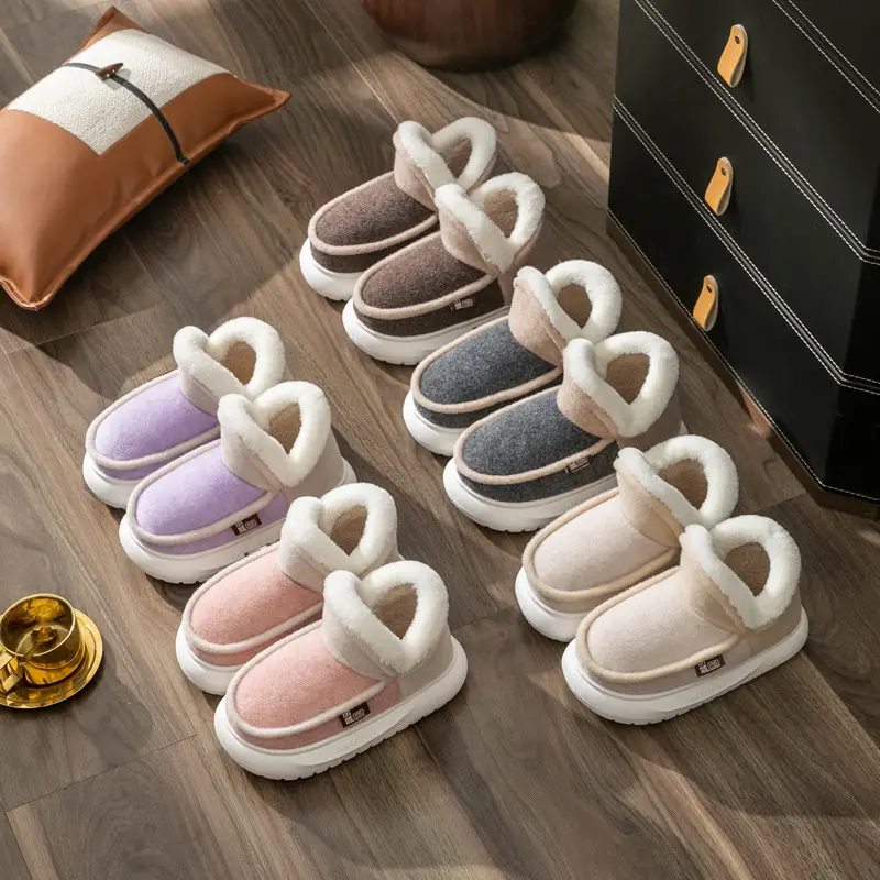 Winter High-Top Cotton Slippers for Women, Warm and Comfortable, with a Soft Cushioning Feel, Suitable for Indoor Use, Couples' Home Slippers, Non-Slip Thick Soles, High Heel, Comfortable for Outdoor Wear