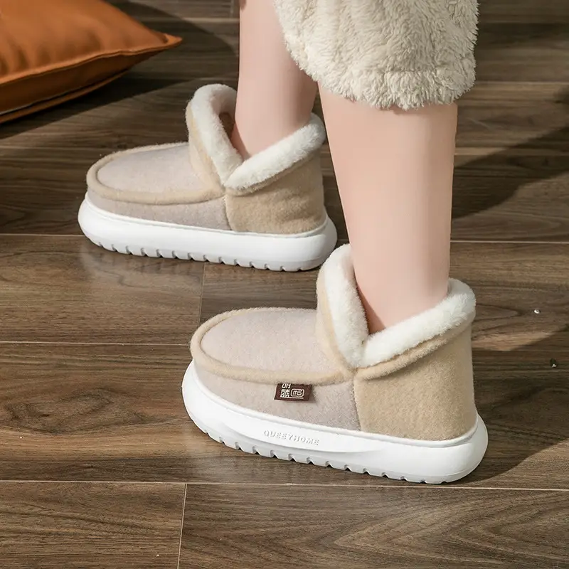 Winter High-Top Cotton Slippers for Women, Warm and Comfortable, with a Soft Cushioning Feel, Suitable for Indoor Use, Couples' Home Slippers, Non-Slip Thick Soles, High Heel, Comfortable for Outdoor Wear