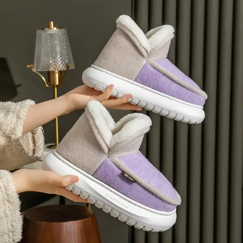 Winter High-Top Cotton Slippers for Women, Warm and Comfortable, with a Soft Cushioning Feel, Suitable for Indoor Use, Couples' Home Slippers, Non-Slip Thick Soles, High Heel, Comfortable for Outdoor Wear