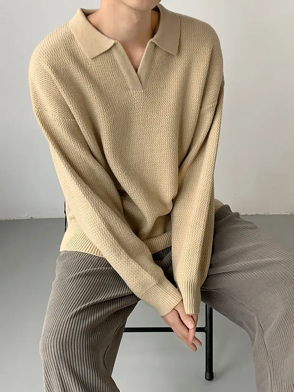 Men V-Neck Knitted Sweater Black Autumn Winter - Image 6
