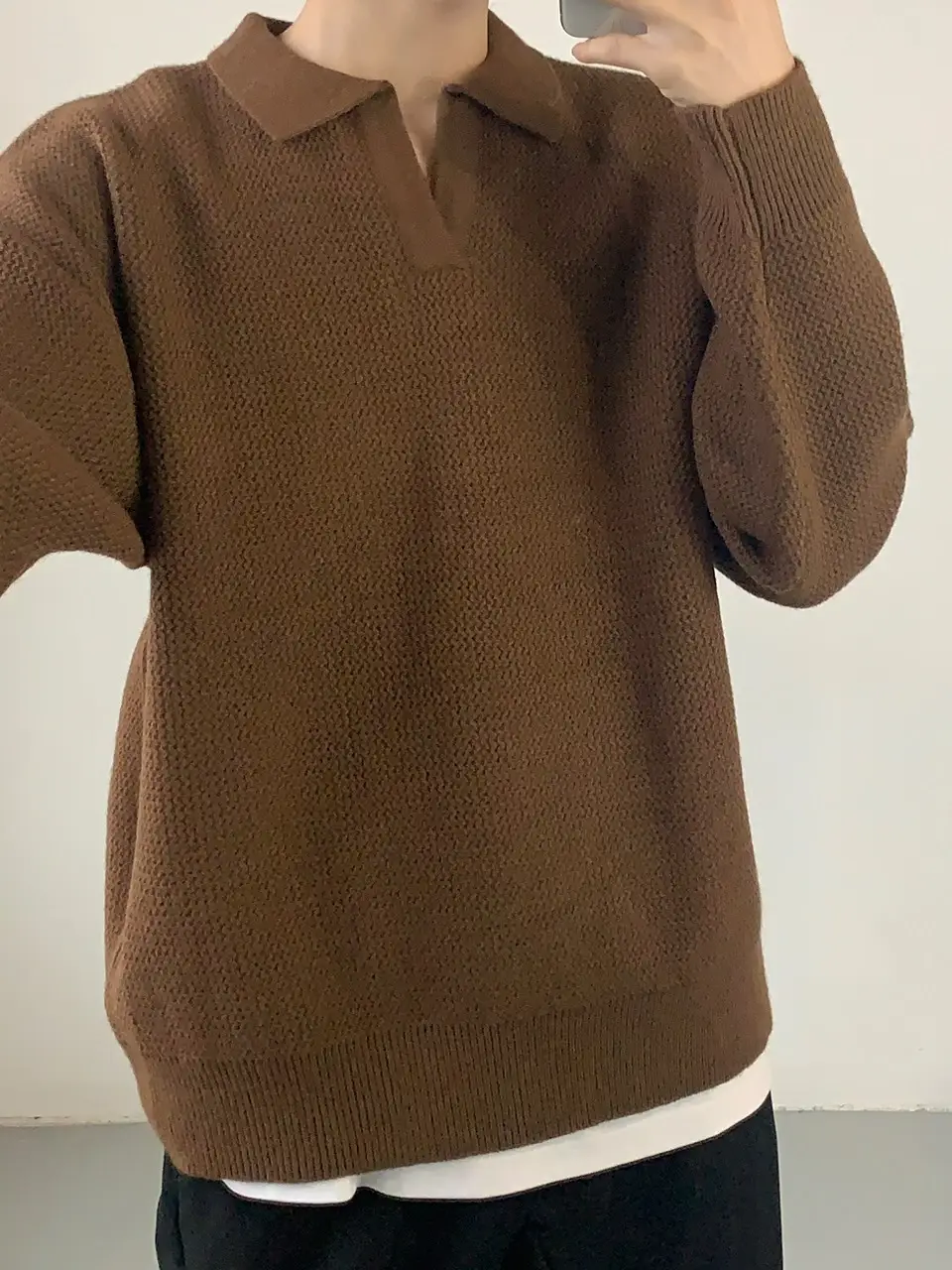 Men V-Neck Knitted Sweater Black Autumn Winter - Image 3