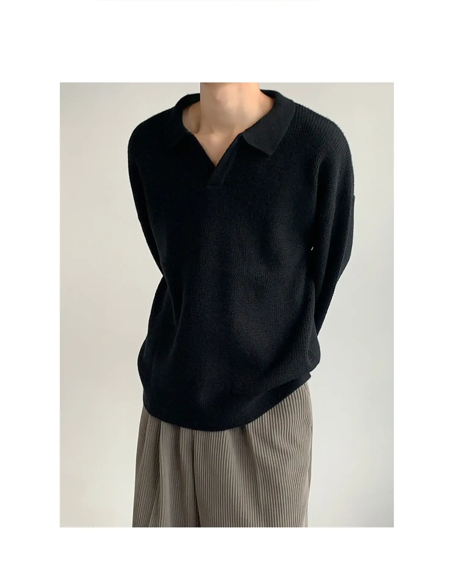Men V-Neck Knitted Sweater Black Autumn Winter — feature 11