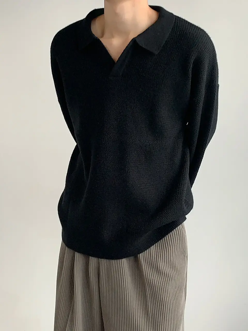 Men V-Neck Knitted Sweater Black Autumn Winter — feature 12