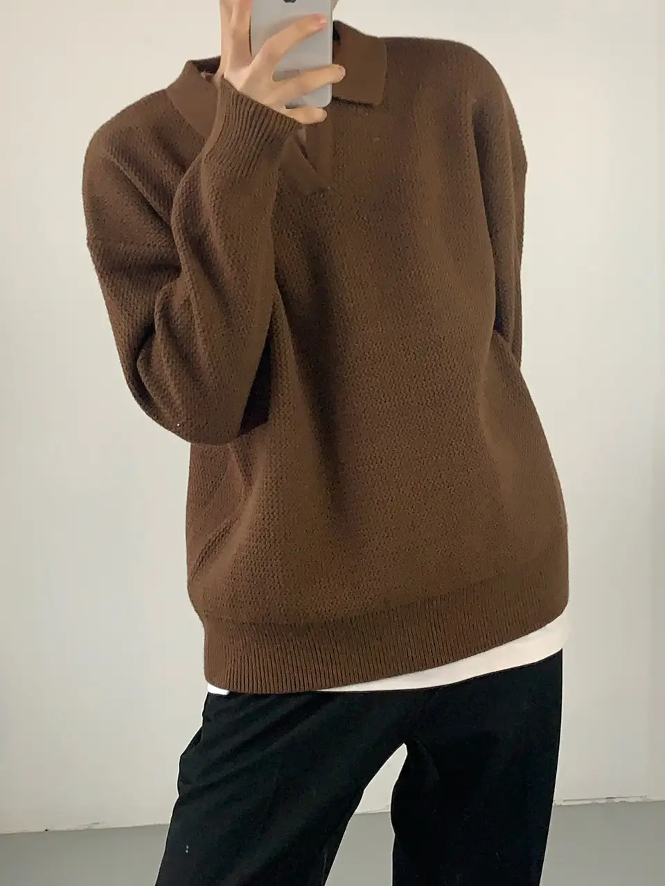 Men V-Neck Knitted Sweater Black Autumn Winter — feature 14