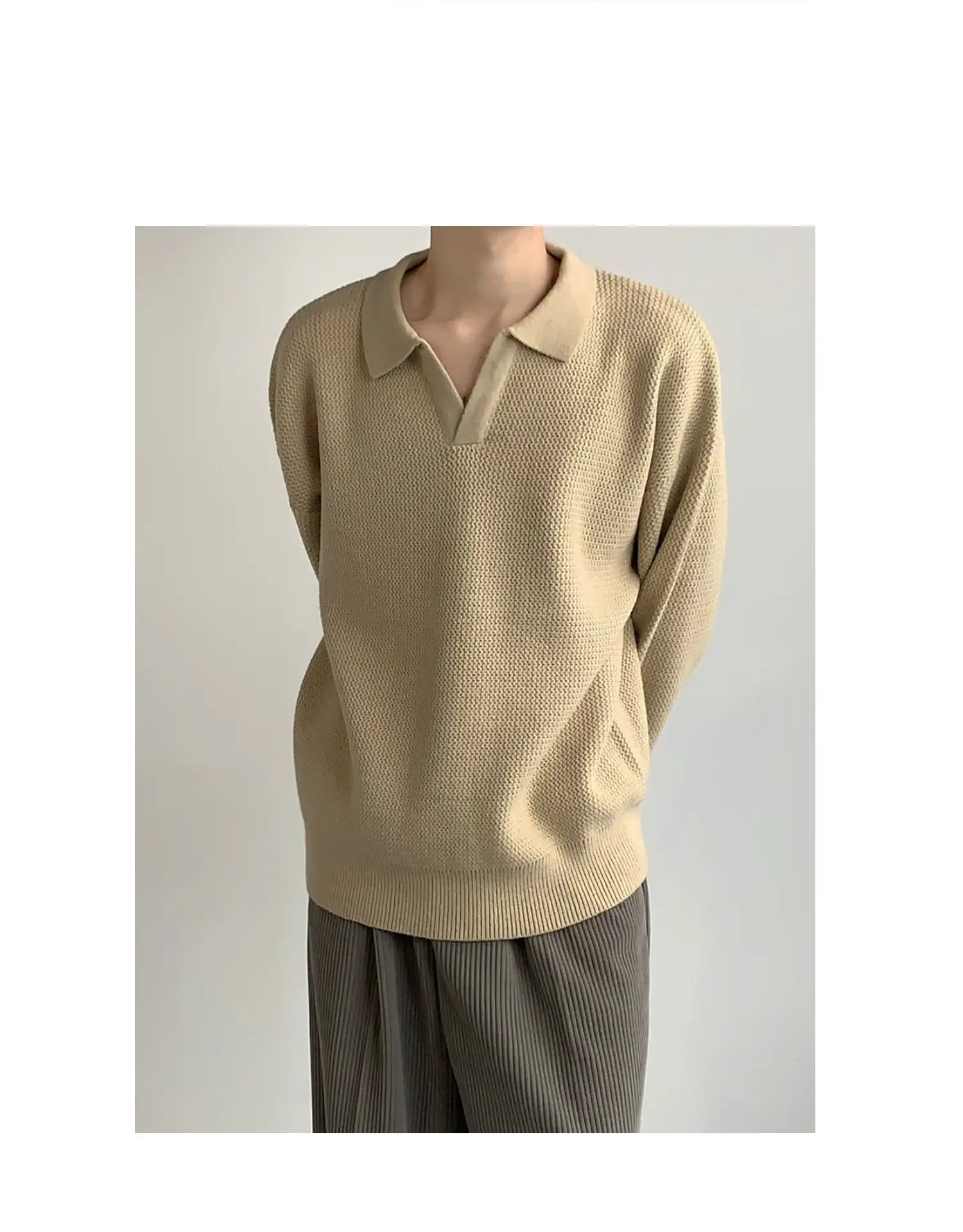 Men V-Neck Knitted Sweater Black Autumn Winter — feature 6