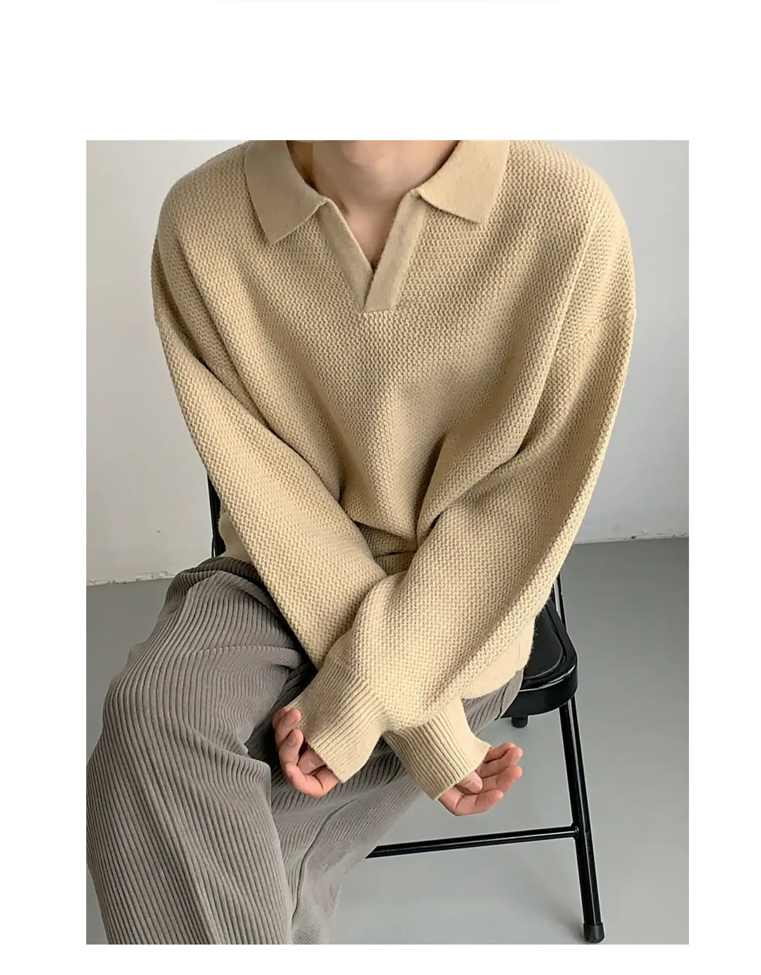 Men V-Neck Knitted Sweater Black Autumn Winter — feature 7