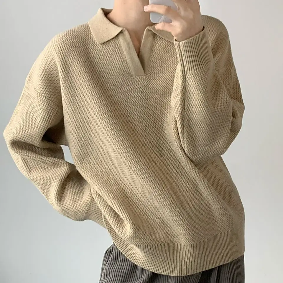 Men V-Neck Knitted Sweater Black Autumn Winter - Image 2