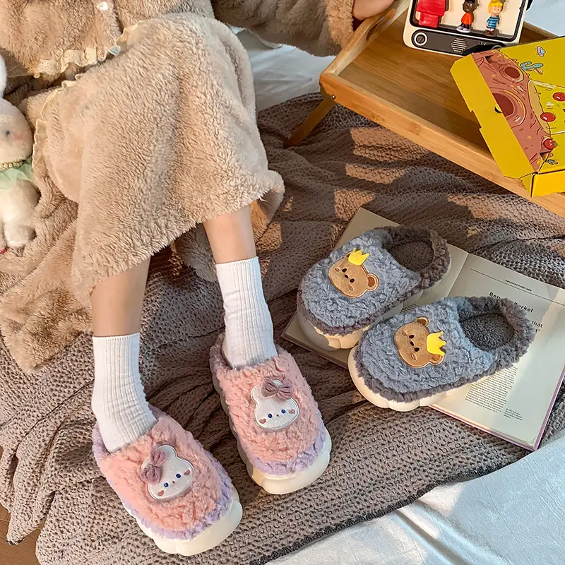 Men's and women's cotton slippers with drooping feeling can be worn outside in autumn and winter indoor home non-slip thick bottom warm plush slippers - Image 11