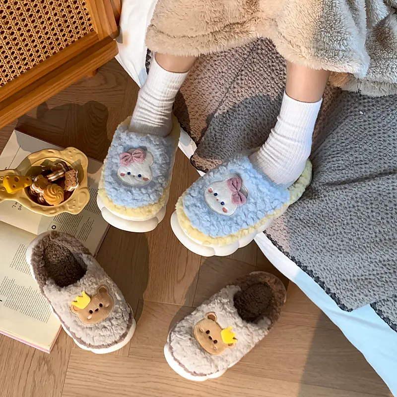 Men's and women's cotton slippers with drooping feeling can be worn outside in autumn and winter indoor home non-slip thick bottom warm plush slippers - Image 12