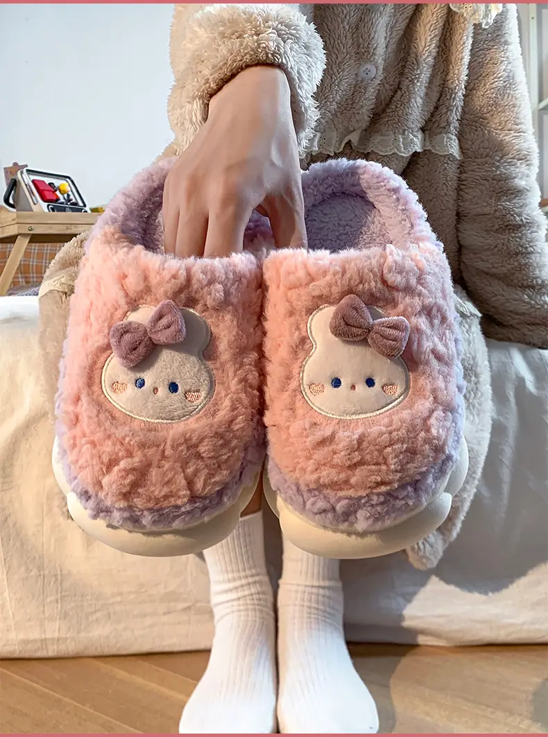 Men's and women's cotton slippers with drooping feeling can be worn outside in autumn and winter indoor home non-slip thick bottom warm plush slippers — feature 10