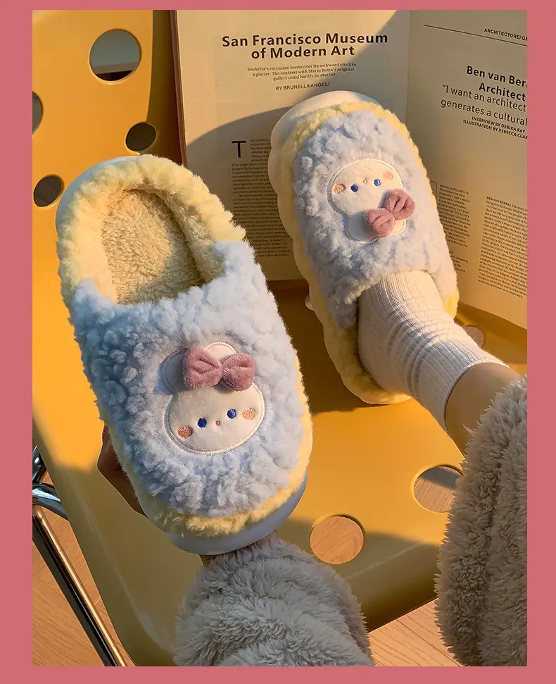 Men's and women's cotton slippers with drooping feeling can be worn outside in autumn and winter indoor home non-slip thick bottom warm plush slippers — feature 12