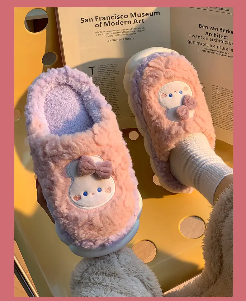 Men's and women's cotton slippers with drooping feeling can be worn outside in autumn and winter indoor home non-slip thick bottom warm plush slippers — feature 13