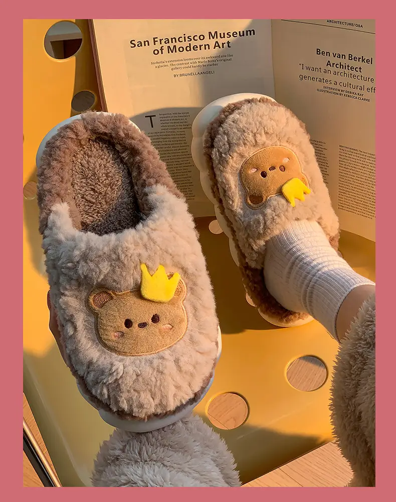 Men's and women's cotton slippers with drooping feeling can be worn outside in autumn and winter indoor home non-slip thick bottom warm plush slippers — feature 14