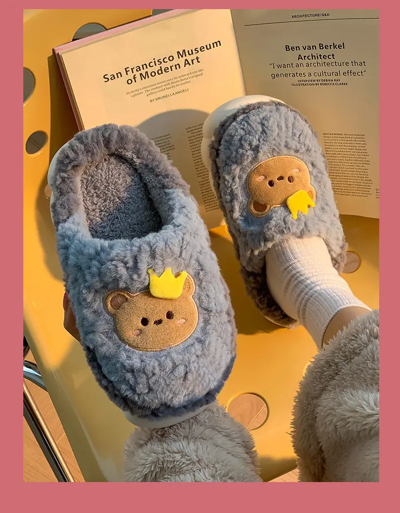 Men's and women's cotton slippers with drooping feeling can be worn outside in autumn and winter indoor home non-slip thick bottom warm plush slippers — feature 15