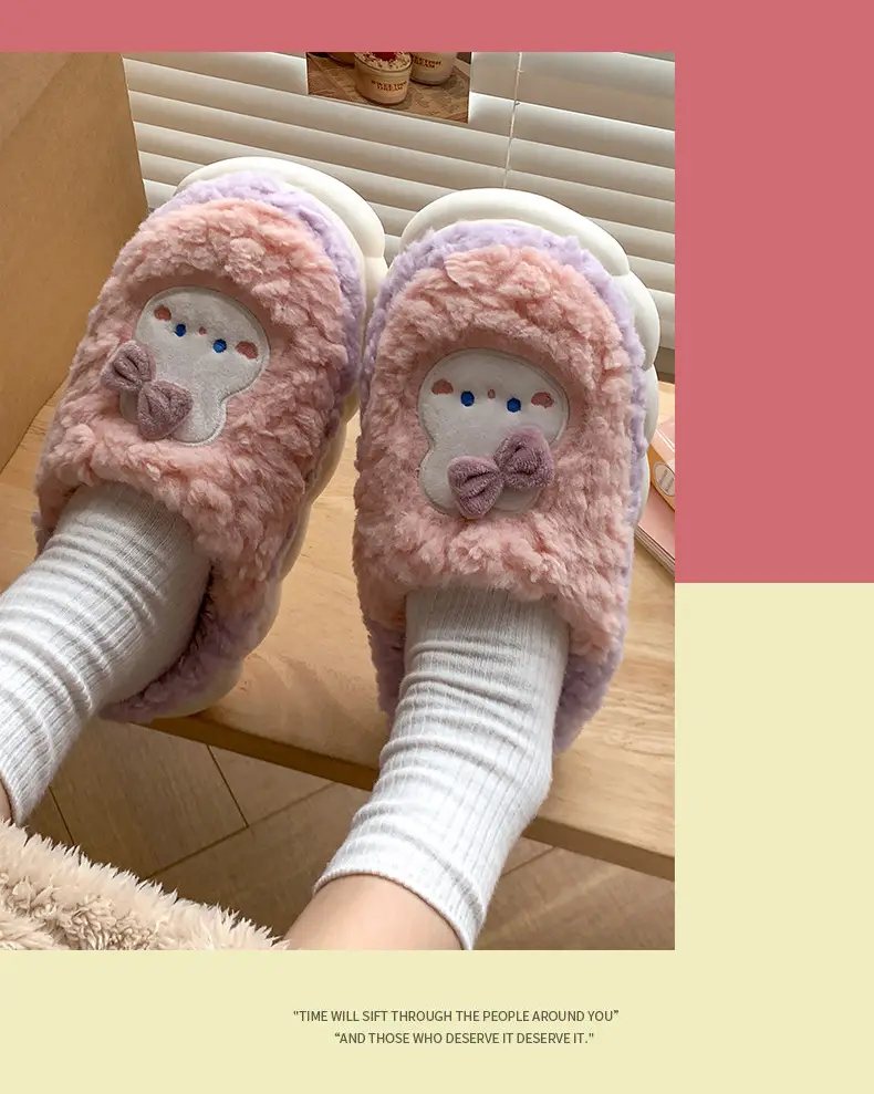 Men's and women's cotton slippers with drooping feeling can be worn outside in autumn and winter indoor home non-slip thick bottom warm plush slippers — feature 18