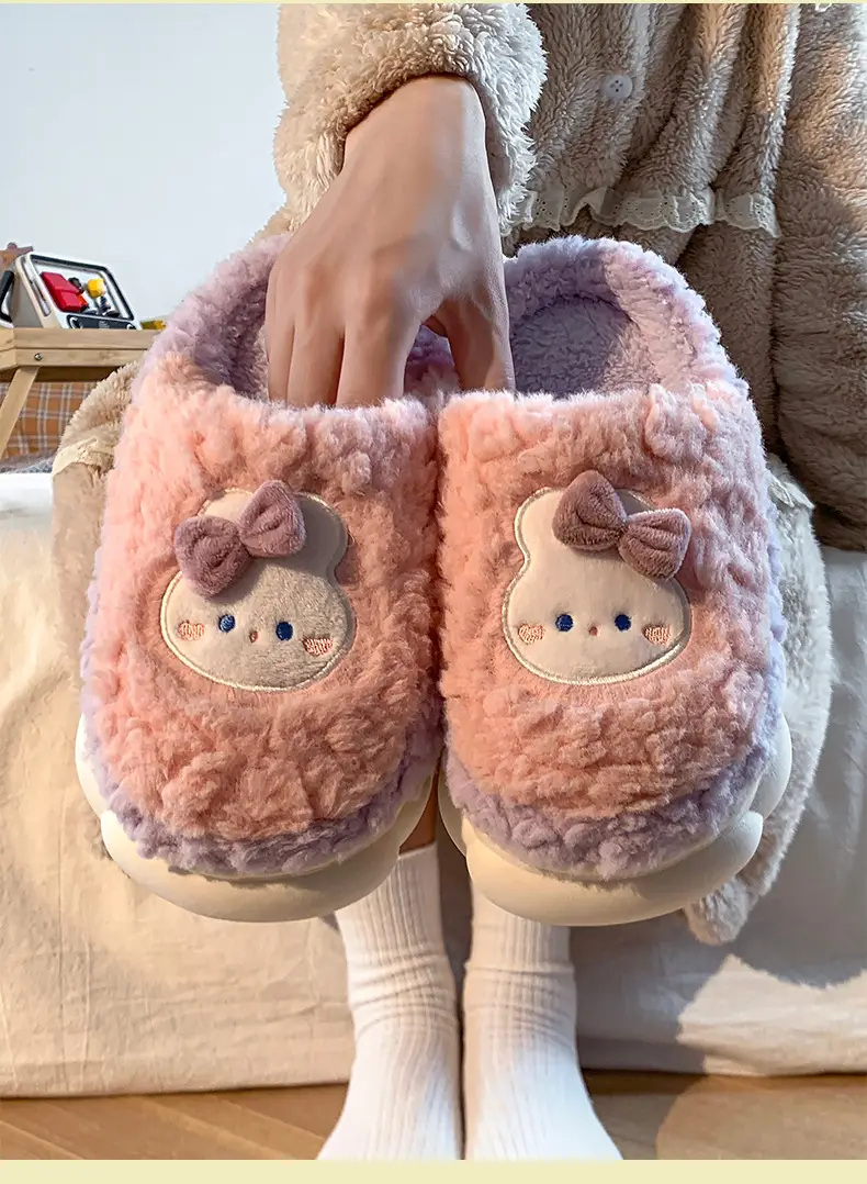 Men's and women's cotton slippers with drooping feeling can be worn outside in autumn and winter indoor home non-slip thick bottom warm plush slippers — feature 19