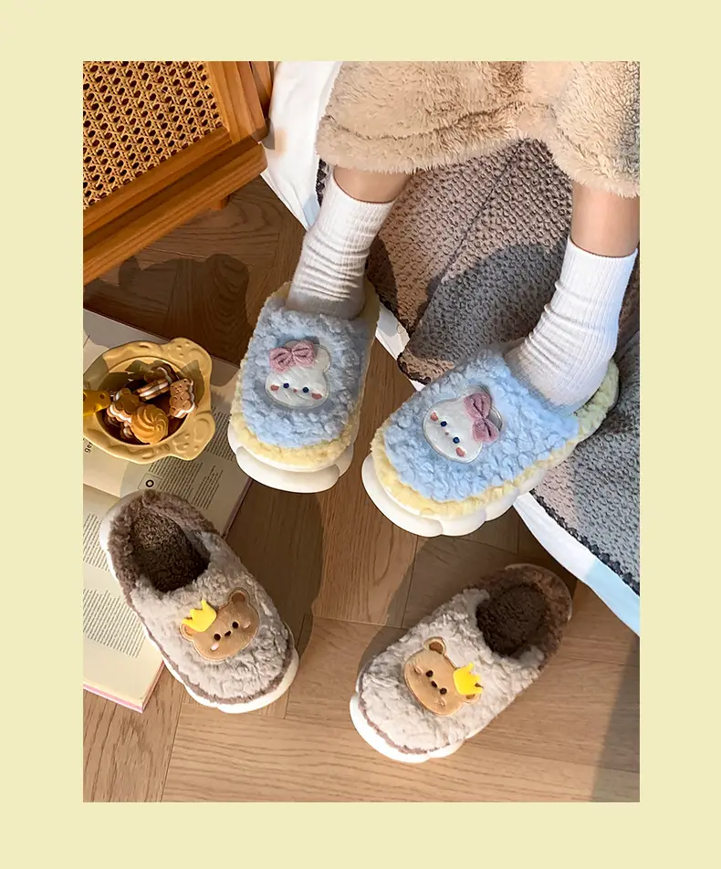 Men's and women's cotton slippers with drooping feeling can be worn outside in autumn and winter indoor home non-slip thick bottom warm plush slippers — feature 20