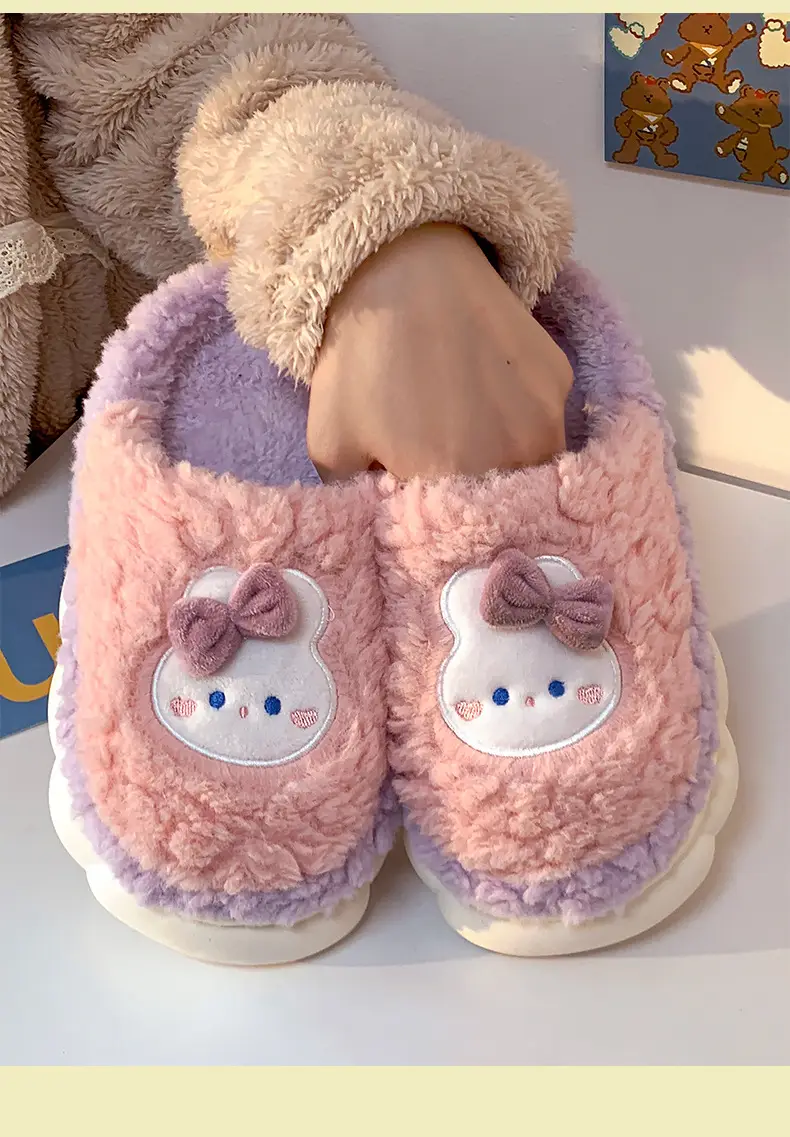 Men's and women's cotton slippers with drooping feeling can be worn outside in autumn and winter indoor home non-slip thick bottom warm plush slippers — feature 21