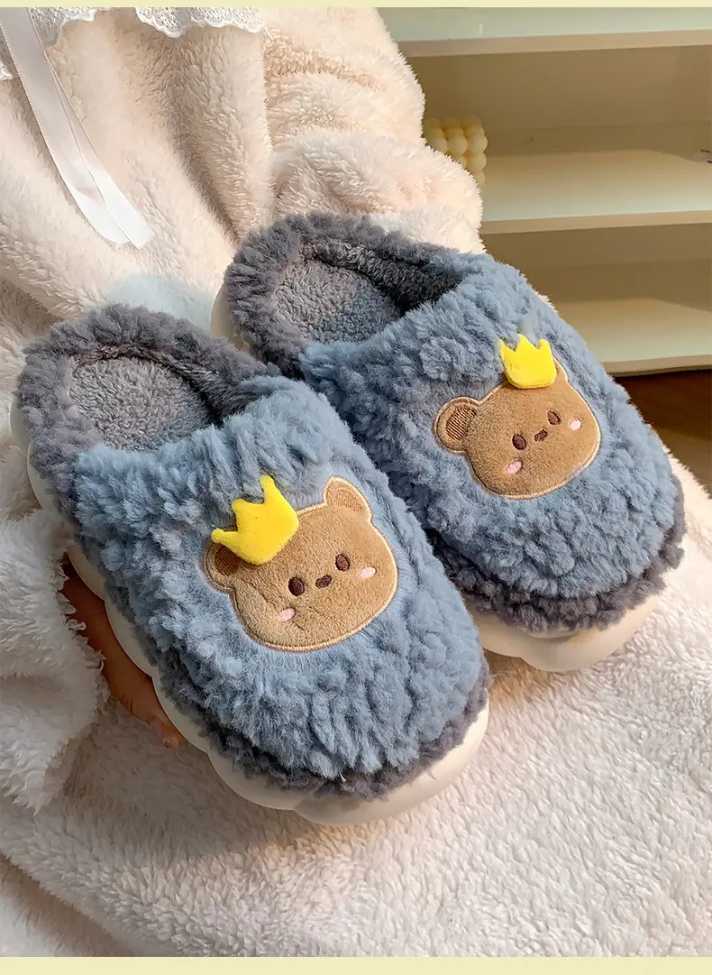 Men's and women's cotton slippers with drooping feeling can be worn outside in autumn and winter indoor home non-slip thick bottom warm plush slippers — feature 22