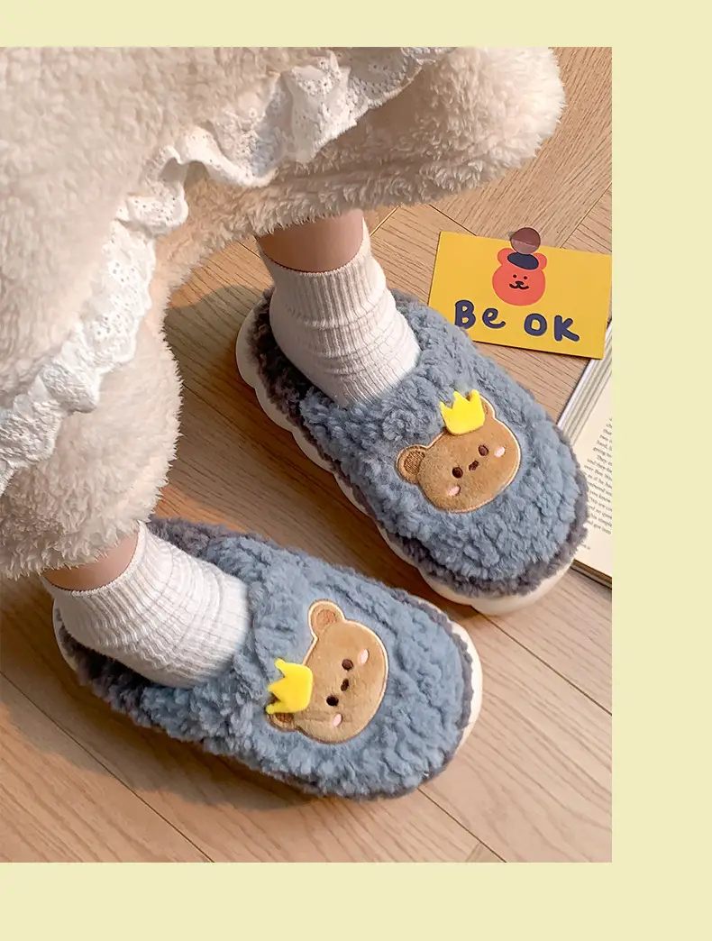 Men's and women's cotton slippers with drooping feeling can be worn outside in autumn and winter indoor home non-slip thick bottom warm plush slippers — feature 23