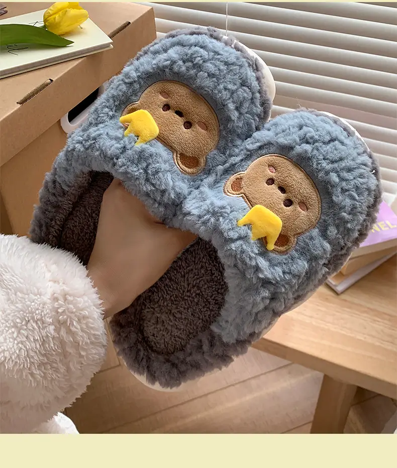 Men's and women's cotton slippers with drooping feeling can be worn outside in autumn and winter indoor home non-slip thick bottom warm plush slippers — feature 24