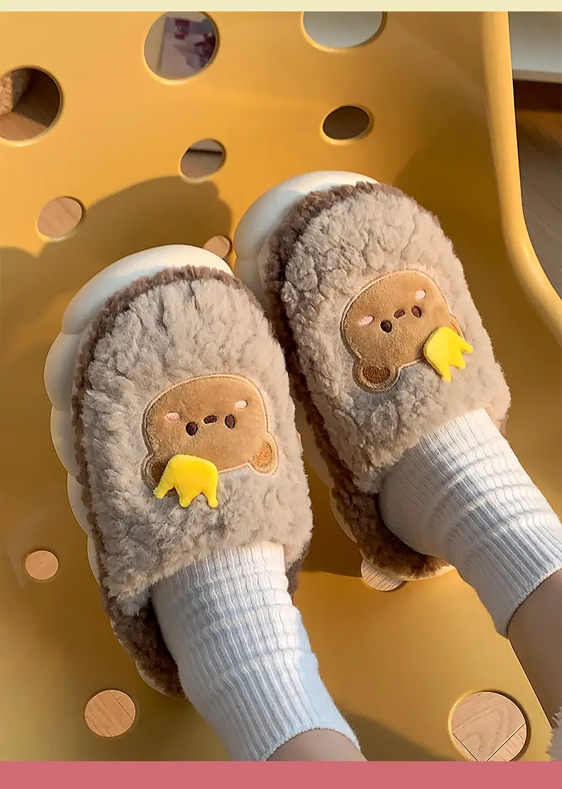 Men's and women's cotton slippers with drooping feeling can be worn outside in autumn and winter indoor home non-slip thick bottom warm plush slippers — feature 25