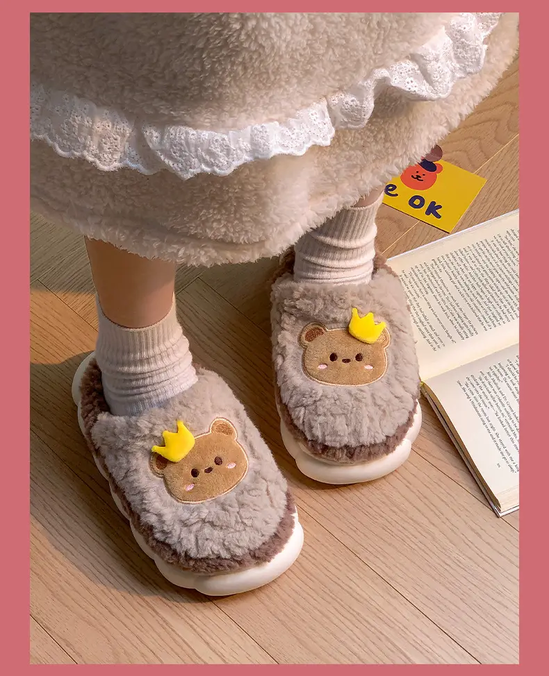 Men's and women's cotton slippers with drooping feeling can be worn outside in autumn and winter indoor home non-slip thick bottom warm plush slippers — feature 26