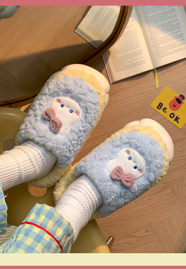 Men's and women's cotton slippers with drooping feeling can be worn outside in autumn and winter indoor home non-slip thick bottom warm plush slippers — feature 27