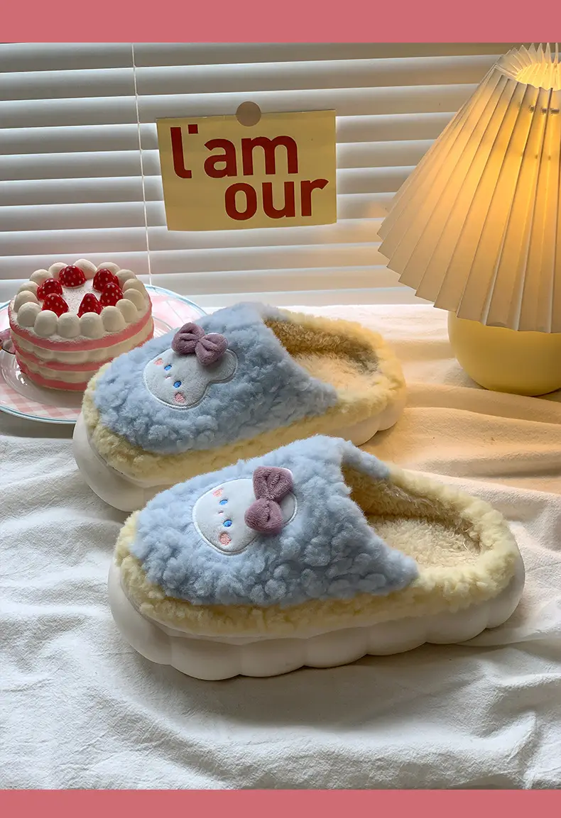 Men's and women's cotton slippers with drooping feeling can be worn outside in autumn and winter indoor home non-slip thick bottom warm plush slippers — feature 28