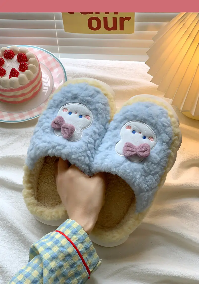 Men's and women's cotton slippers with drooping feeling can be worn outside in autumn and winter indoor home non-slip thick bottom warm plush slippers — feature 29