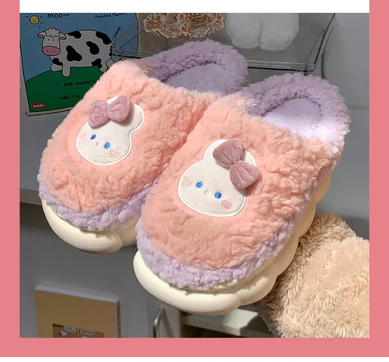 Men's and women's cotton slippers with drooping feeling can be worn outside in autumn and winter indoor home non-slip thick bottom warm plush slippers — feature 3