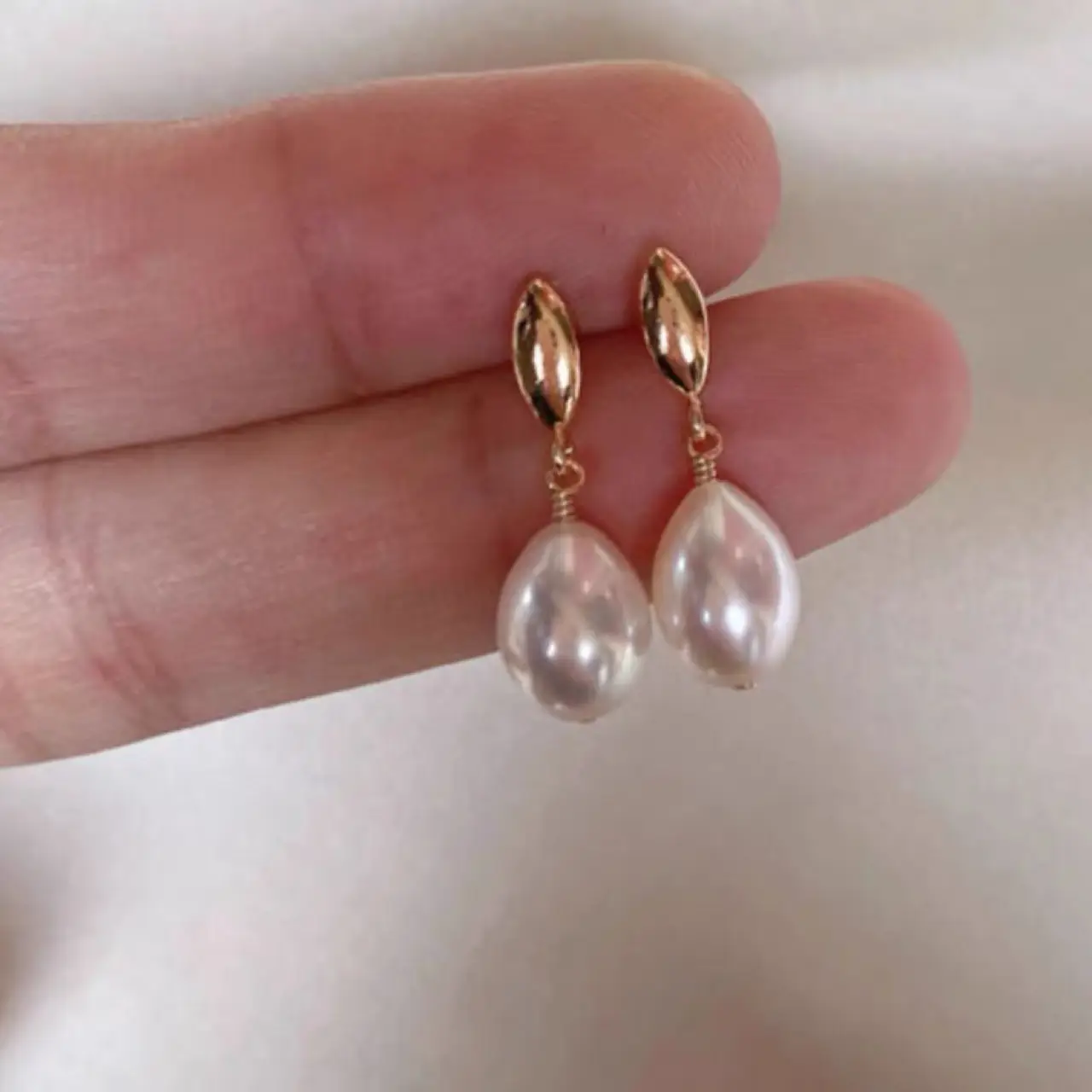 Pearl Earrings Small Rice Beads 14K Gold Plated - Image 3