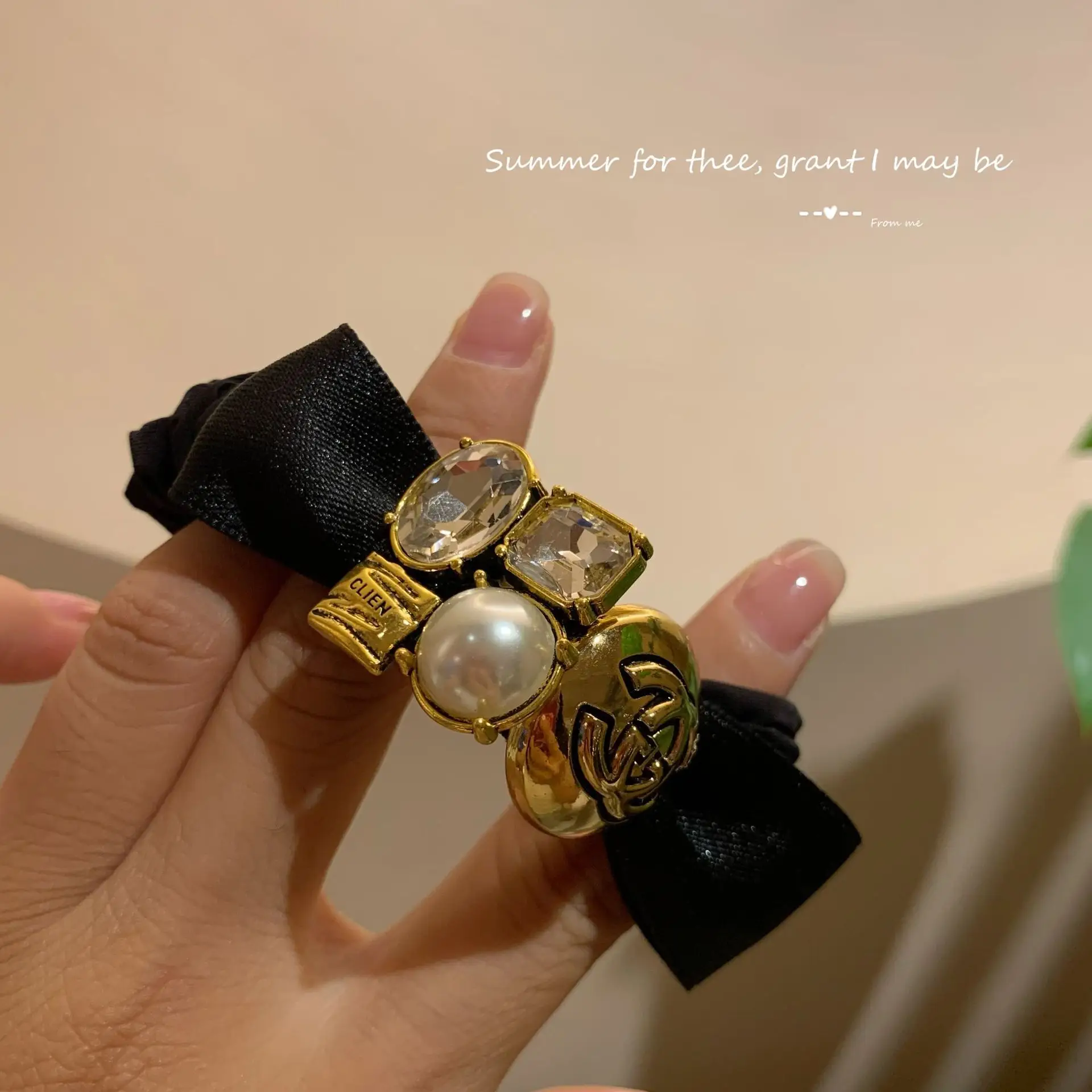 Black Baroque Hair Band with Pearl & Gold Accents — feature 3