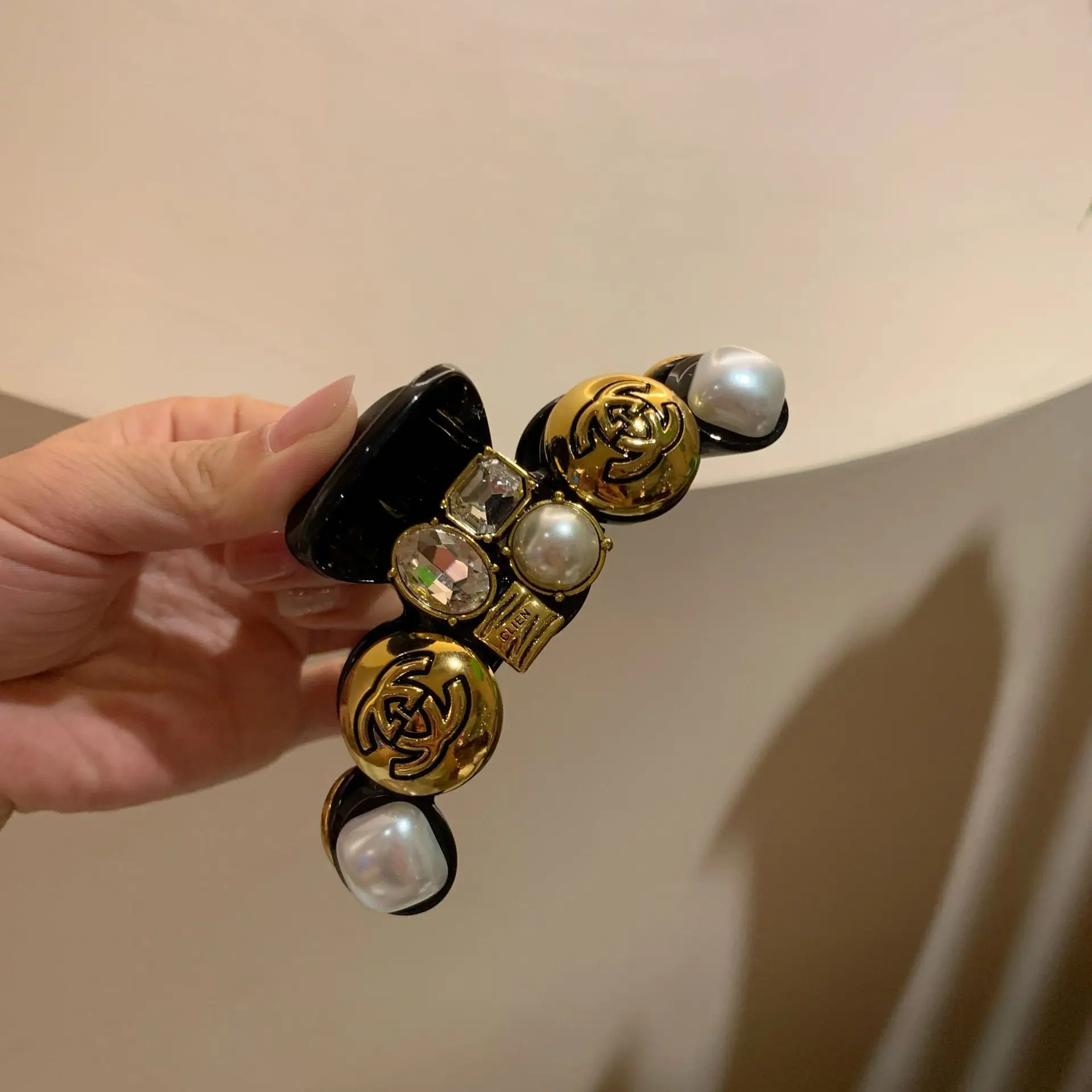 Black Baroque Hair Band with Pearl & Gold Accents — feature 7
