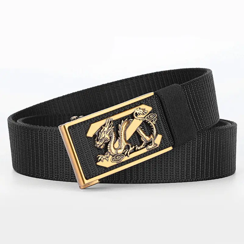 Men's Black Dragon Belt with Gold Buckle