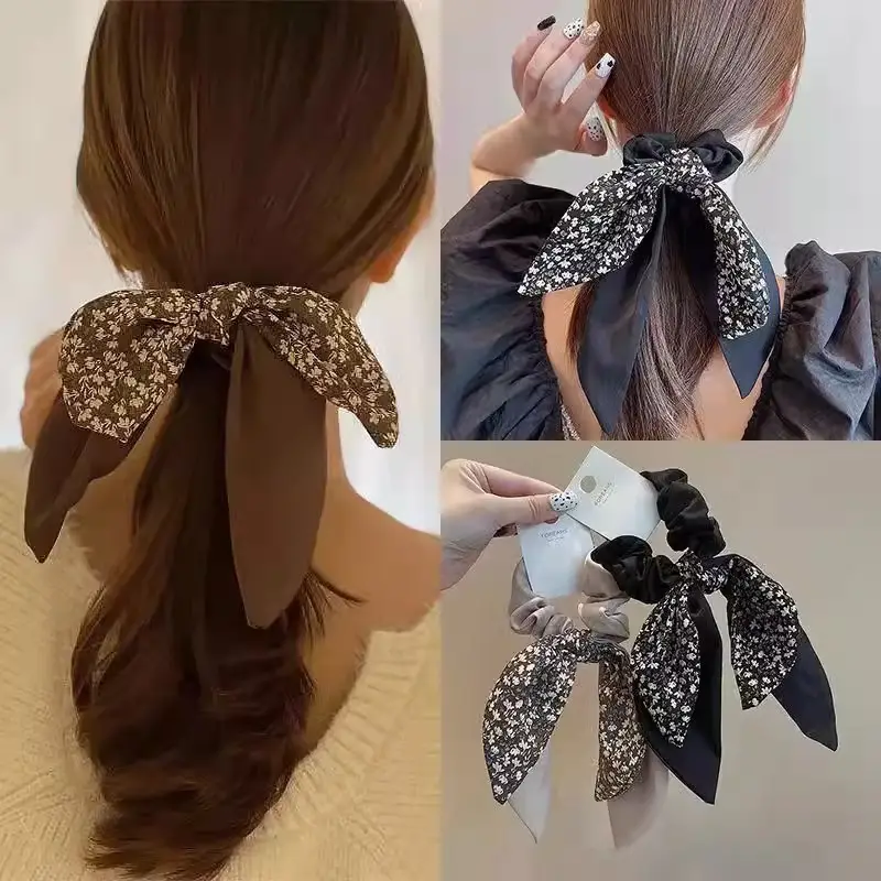 Korean Style Hair Tie with Floral Beads Black Coffee — feature 1