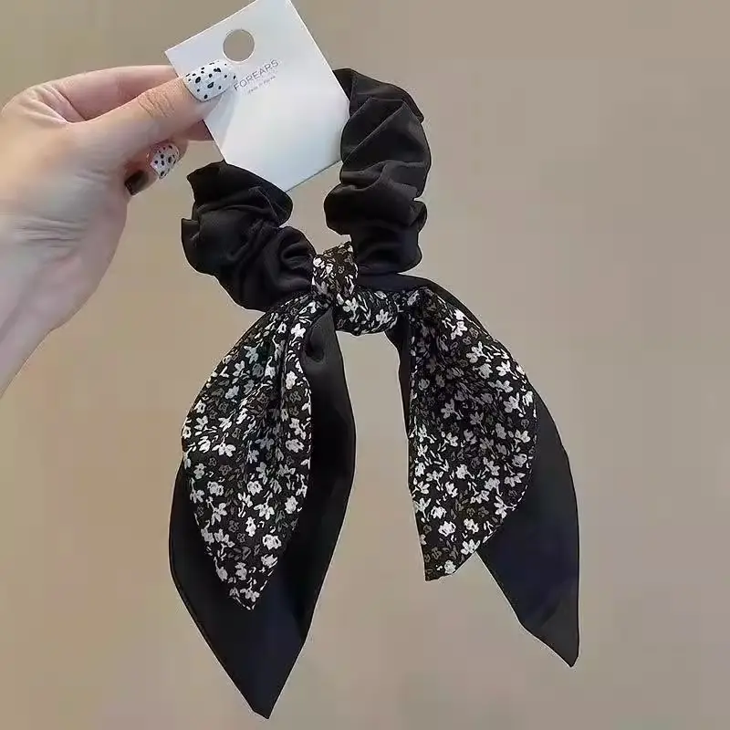 Korean Style Hair Tie with Floral Beads Black Coffee — feature 10